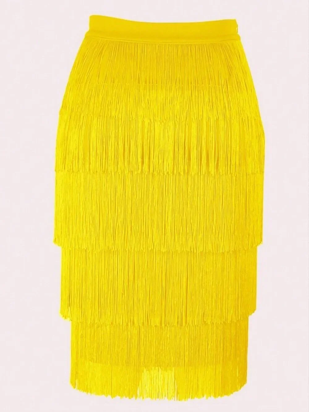 Yellow Elegant Women's Tassel Decor Straight Skirt